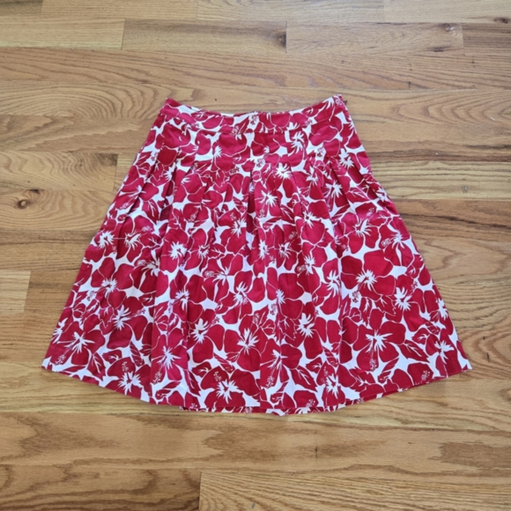 Talbots Red Floral Cotton Skirt Size 6P